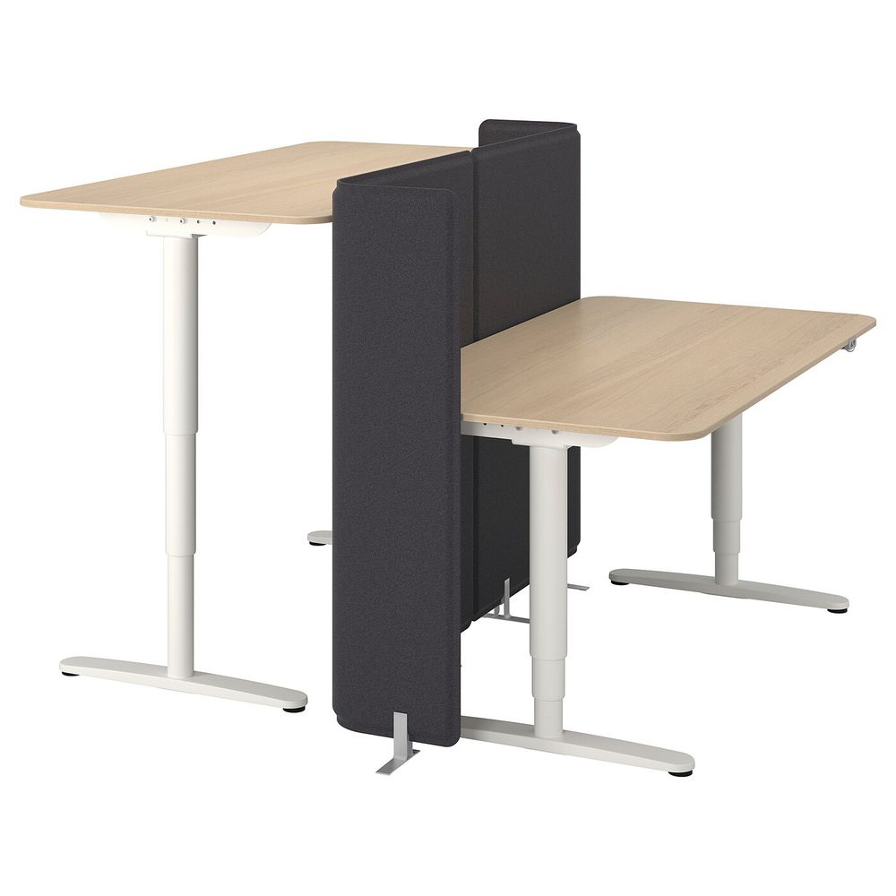 Стол-трансформер с экраном, дубовый шпон, беленый, белый 160x160 120 см IKEA БЕКАНТ 392.893.97 - фото 1