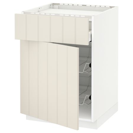 Напольный шкаф для варочной панели, ящик, 2 проволочных корзины МЕТОД / МАКСИМЕРА, белый, Хитарп белый с оттенком (60x60 см)