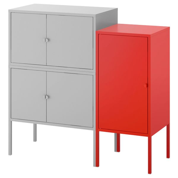 Комбинация шкафов, серый/красный 95x35x92 см IKEA LIXHULT ЛИКСГУЛЬТ 192.791.82 - фото 1