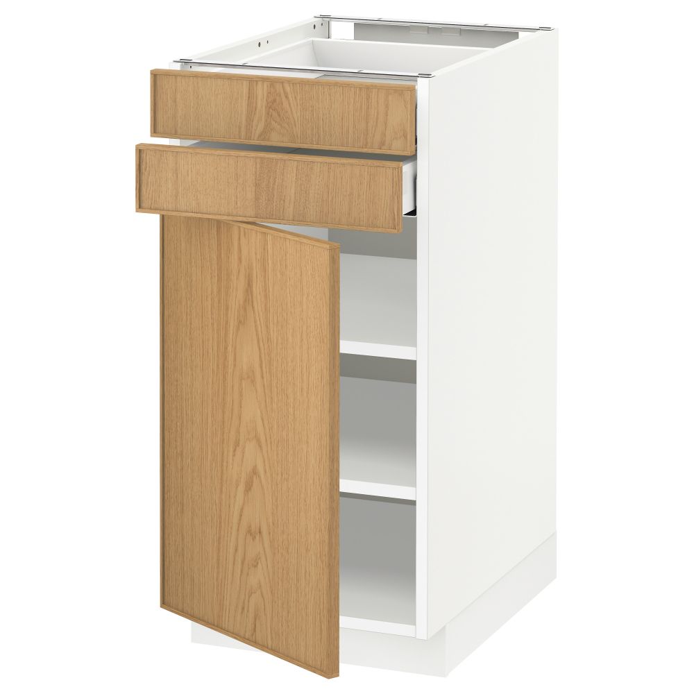 Напольный шкаф с дверцей, 2 ящиками МЕТОД / МАКСИМЕРА, белый, Экестад дуб - схема-чертеж с размерами