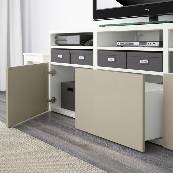Шкаф для ТВ, комбинированный, стекляные дверцы, белый/Сельсвикен глянцевый, бежевый прозрачное стекло 180x42x192 см IKEA BESTÅ - фото 8
