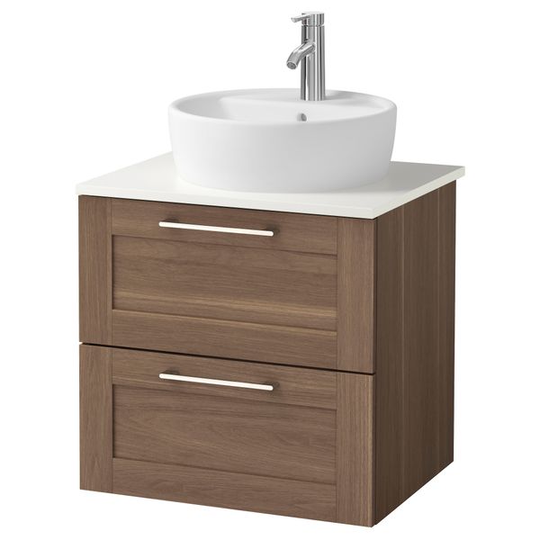 Шкаф п-раковину/столешн45/раковина ГОДМОРГОН/АЛДЕРН / ТОРНВИКЕН, под грецкий орех, белый (62x49x74 см) - фото 1