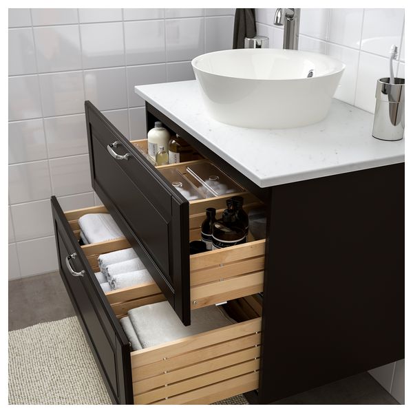 Шкаф со столешницей 40см раковина ГОДМОРГОН/ТОЛКЕН / КАТТЕВИК, Кашён темно-серый, под мрамор (82x49x75 см) - фото 2