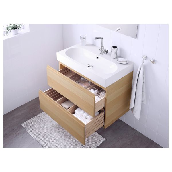 Шкаф для раковины с 2 ящиками ГОДМОРГОН / БРОВИКЕН, под беленый дуб (80x49x68 см) - фото 3