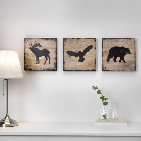 Картина, 3 шт, животные 25x25 см IKEA БЬЁРНАМО 603.813.65 - фото 2