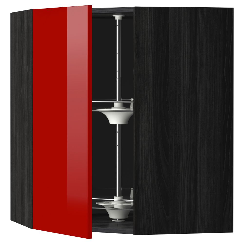 Угловой навесной шкаф с вращающейся секцией МЕТОД, черный, Рингульт красный - схема-чертеж с размерами