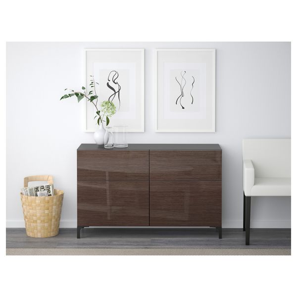 Комбинация для хранения с дверцами, ящиками БЕСТО, черно-коричневый, Сельсвикен глянцевый/коричневый (120x40x74 см) - фото 2