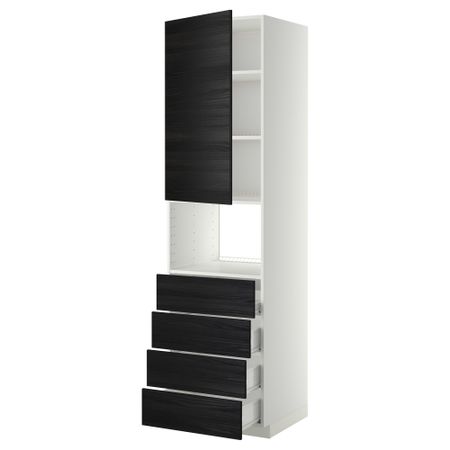 Высокий шкаф для духовки, дверца, 4 ящика МЕТОД / ФОРВАРА, белый, Тингсрид черный