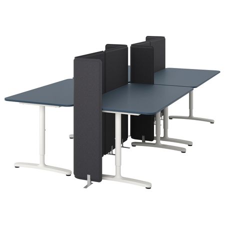 Стол с экраном, линолеум синий, белый 320x160 120 см IKEA БЕКАНТ 992.882.10