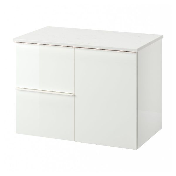 Шкаф под раковину с 3 ящиками, глянцевый белый/под мрамор 82x49x60 см IKEA ГОДМОРГОН / ТОЛКЕН 592.952.36 - фото 1