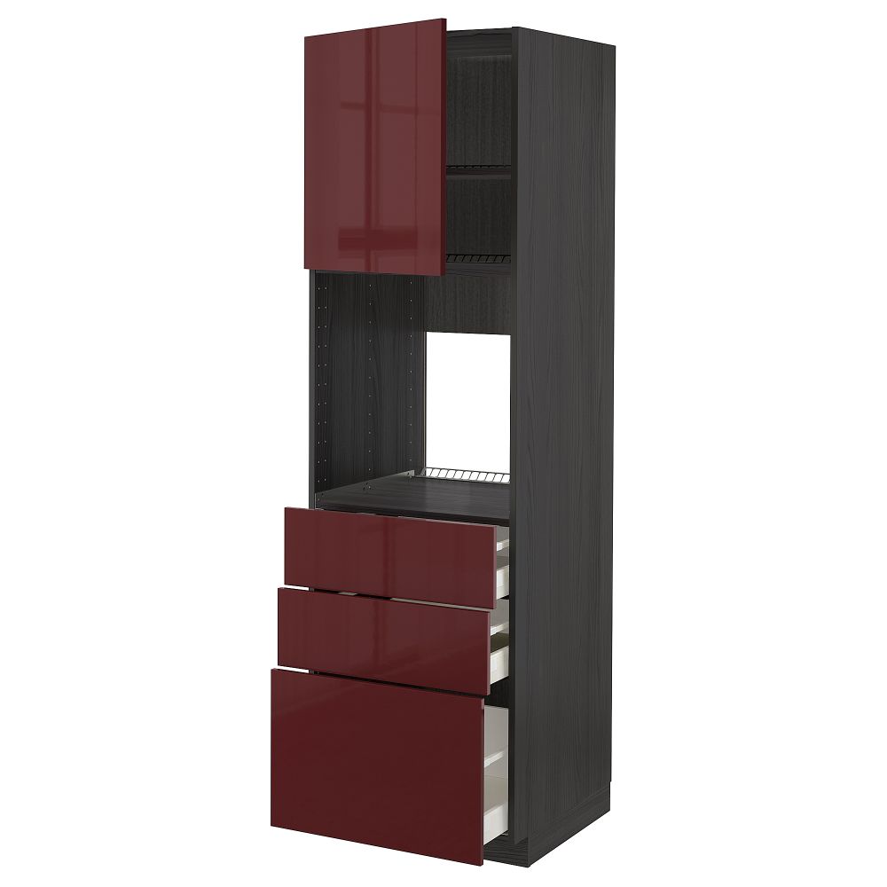 Высокий шкаф для духовки, дверь, 3 ящика, 60x60x200 cm IKEA METOD МЕТОД, MAXIMERA МАКСИМЕРА 694.608.72 - фото 1
