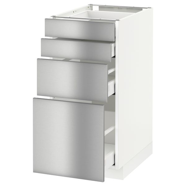 Напольный шкаф 4 фронтальных панели, 4 ящика МЕТОД / МАКСИМЕРА, белый, Гревста нержавеющ сталь - схема-чертеж с размерами