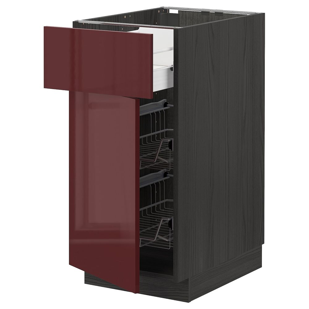 Напольный шкаф с проволочной корзиной/ящ/дверью, черный Калларп/глянцевый темный красно-коричневый 40x60 см IKEA МЕТОД / ФОРВАРА - схема-чертеж с размерами