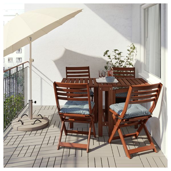 Стол + 4 складных стула, для сада ЭПЛАРО, коричневая морилка, Иттерон синий - фото 2