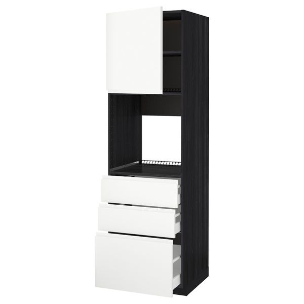 Высокий шкаф для духовки/дверь/3 ящика МЕТОД / МАКСИМЕРА, черный, Воксторп белый - схема-чертеж с размерами