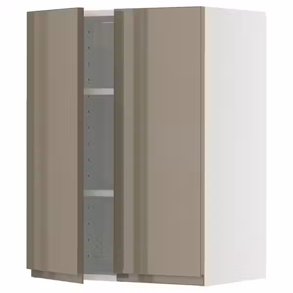 METOD Навесной шкаф с полками/2дверцы - белый/Voxtorp глянцевый темный серо-коричневый 60x80 см - фото 1