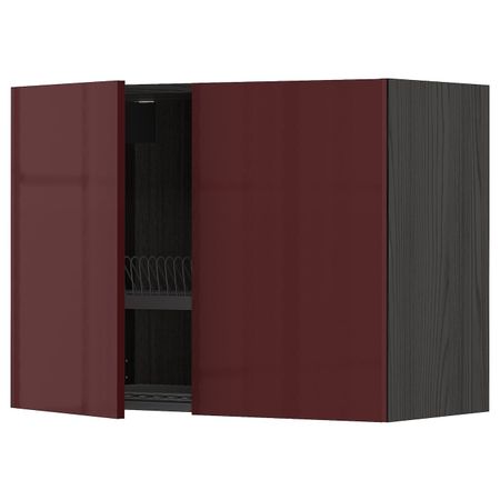 Навесной шкаф с посудной сушилкой, 2 дверец, черный Калларп/глянцевый темный красно-коричневый 80x60 см IKEA МЕТОД 493.278.60