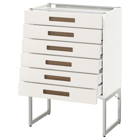 Напольный шкаф 6 фронтальных панелей, 6 нижних ящиков МЕТОД / МАКСИМЕРА, белый, Мэрста белый