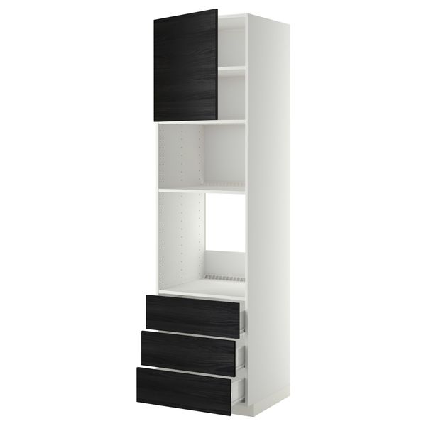 Высокий шкаф для духовки/СВЧ дверца, 3 ящика МЕТОД / ФОРВАРА, белый, Тингсрид черный - фото 1