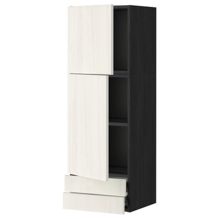 Навесной шкаф, 2 дверцы, 2 ящика МЕТОД / ФОРВАРА, черный, Росдаль белый