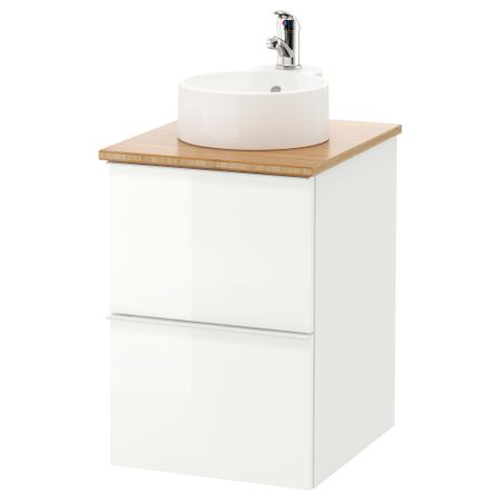 Шкаф со столешницей 29 раковина ГОДМОРГОН/ТОЛКЕН / ГУТВИКЕН, глянцевый белый, бамбук (42x49x70 см)