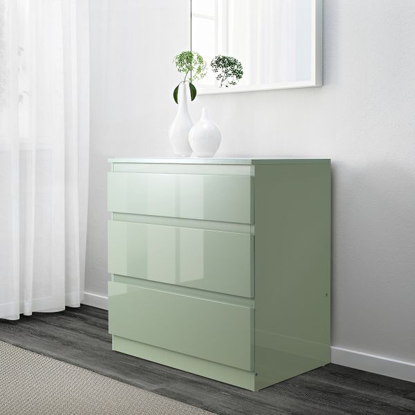 Комод с 3 ящиками, глянцевый серо-зеленый 70x72 см IKEA SKÅNEVIK СКОНЕВИК 504.974.32 - фото 2