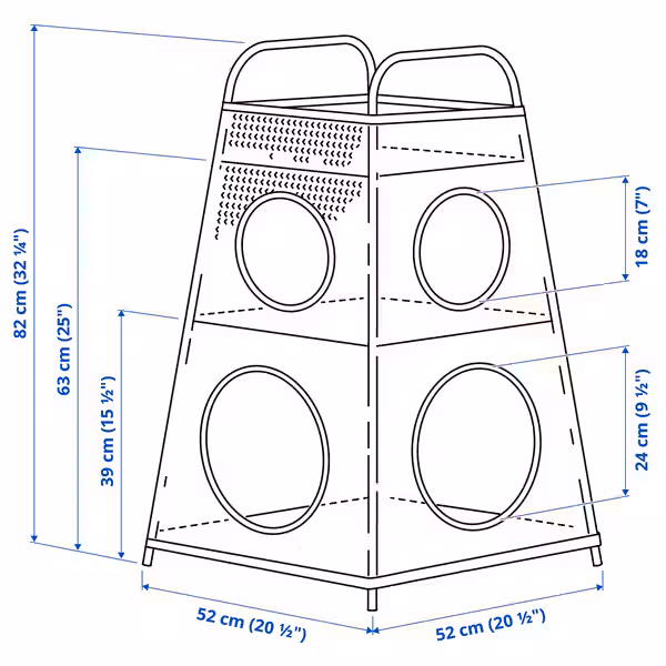TIGERFINK ТИГЕРФИНК Модуль для хранения с отделениями - бежевый/оранжевый - схема-чертеж с размерами