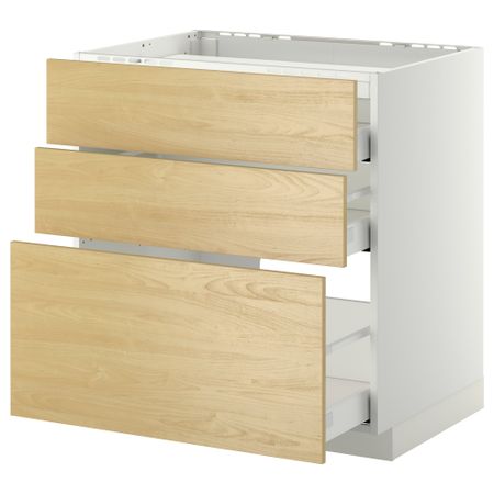 Напольный шкаф, 3 фронтальных панели, 3 ящика МЕТОД / МАКСИМЕРА, белый, Тингсрид береза
