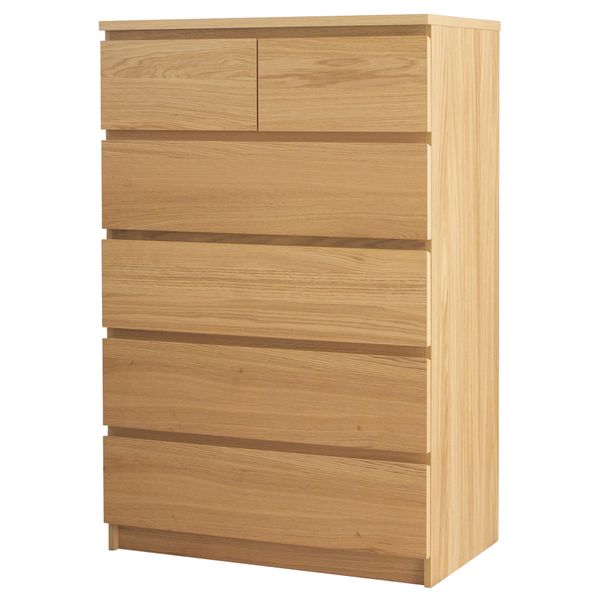 Комод с 6 ящиками МАЛЬМ, дубовый шпон (80x123 см) - фото 1