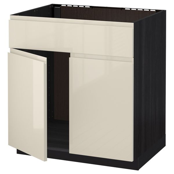Напольный шкаф под мойку 2 дверцы, фронтальных пнл, черный, Воксторп глянцевый светло-бежевый 80x60 см IKEA МЕТОД 892.249.16 - схема-чертеж с размерами