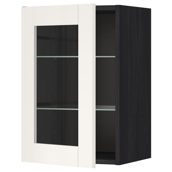 Навесной шкаф с полками, стекляными дверцы МЕТОД, черный, Сэведаль белый - схема-чертеж с размерами