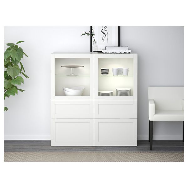 Комбинация для хранения + стеклянная дверцами, 120x40x128 см, Hanviken, Sindvik белый прозрачное стекло IKEA BESTÅ БЕСТО - фото 3