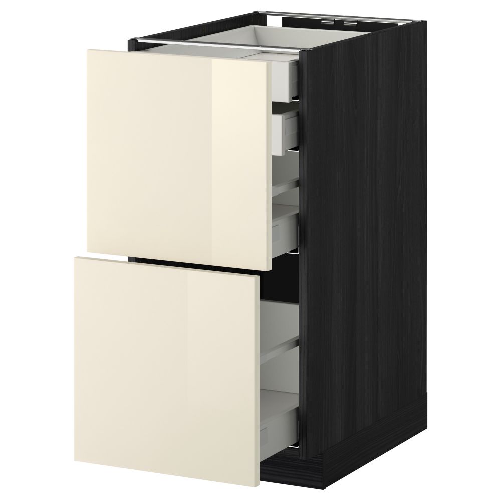 Напольный шкаф 2 фронтальные панели, 2 нижних, 1 средний, 1 высокий ящик МЕТОД / МАКСИМЕРА, черный, Рингульт кремовый - фото 1