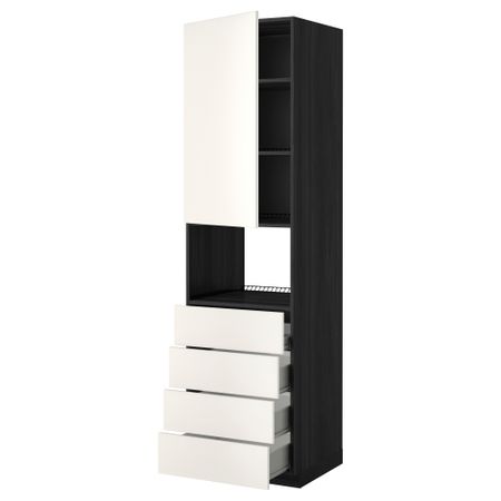 Высокий шкаф для духовки, дверца, 4 ящика МЕТОД / ФОРВАРА, черный, Веддинге белый