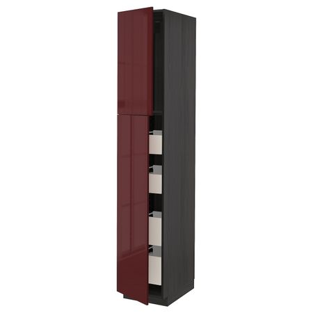 Высокий шкаф/2дверцы/4ящика, черный Калларп/глянцевый темный красно-коричневый 40x60x220 см IKEA МЕТОД / ФОРВАРА 093.281.97