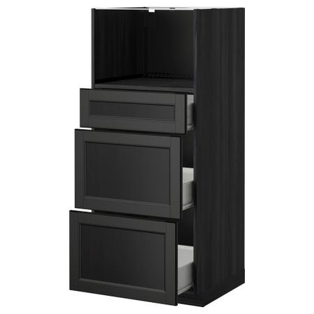 Высокий шкаф для СВЧ с 3 ящиками МЕТОД / ФОРВАРА, черный, Лаксарби черно-коричневый черно-коричневый (60x60x140 см)