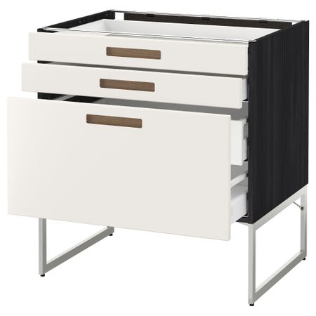 Напольный шкаф 3 фронтальных панели, 2 нижних, 2 средних ящика МЕТОД / МАКСИМЕРА, черный, Мэрста белый