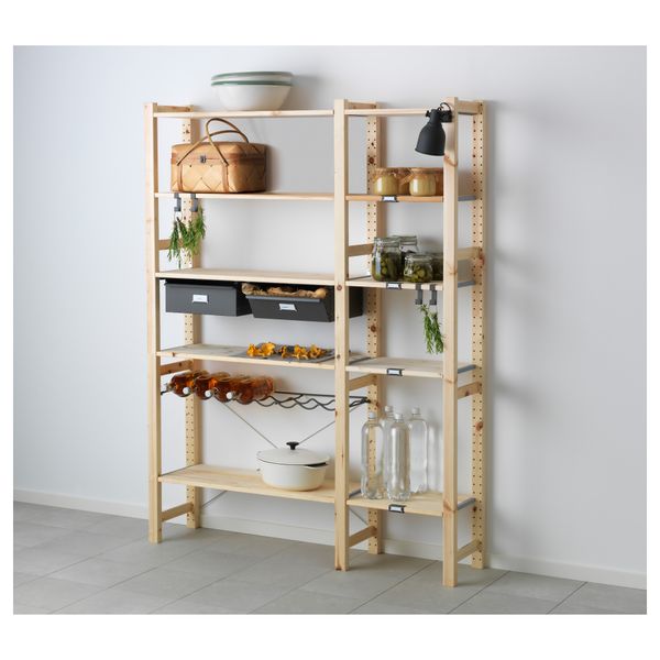 2 секции, полки/ящики ИВАР, сосна, серый (134x30x179 см) - фото 1