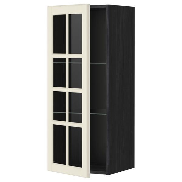 Навесной шкаф с полками, стекляными дверцы МЕТОД, черный, Будбин белый с оттенком - схема-чертеж с размерами