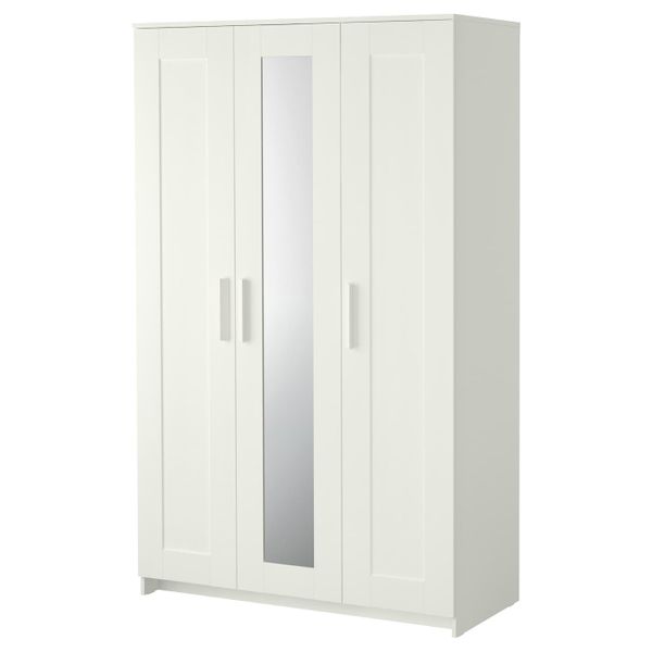 Шкаф платяной 3-дверный, белый 117x190 см IKEA BRIMNES БРИМНЭС 904.079.29 - фото 1