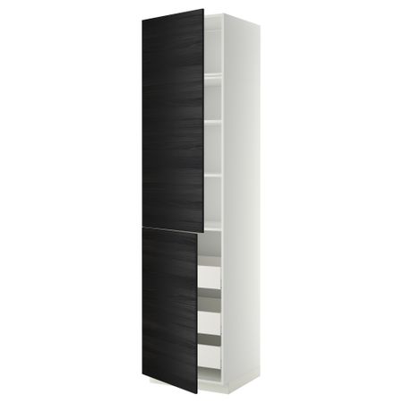 Высокий шкаф + полки, 3 ящика, 2 дверцы МЕТОД / МАКСИМЕРА, белый, Тингсрид черный