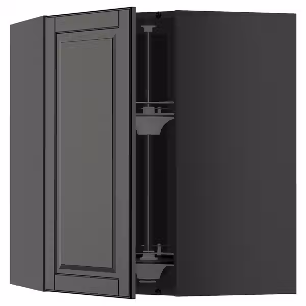 METOD Углов навесн шкаф с вращающ секцией - черно-серый/Bodbyn чёрный 68x80 см - фото 1