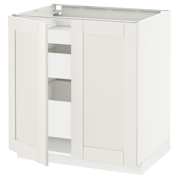 Напольный шкаф с 2 дверцами, 3 ящиками МЕТОД / МАКСИМЕРА, белый, Сэведаль белый (80x60 см) - схема-чертеж с размерами