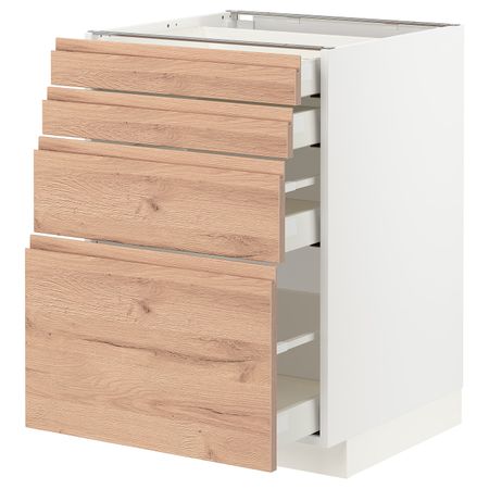 Напольный шкаф 4 фасада/4 ящика, белый/Воксторп под дуб 60x60 см IKEA METOD МЕТОД / MAXIMERA МАКСИМЕРА 694.142.86