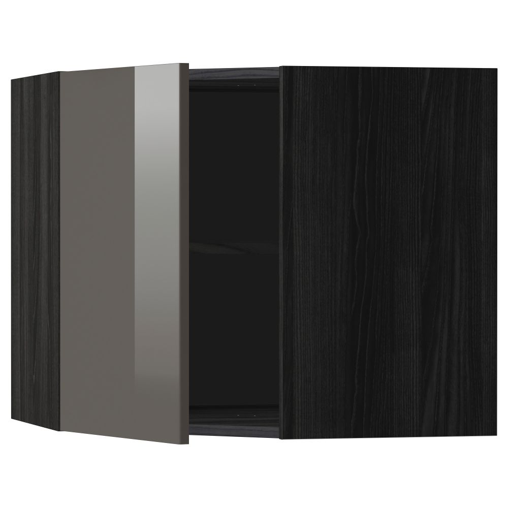 Угловой навесной шкаф с полками МЕТОД, черный, Рингульт серый - схема-чертеж с размерами