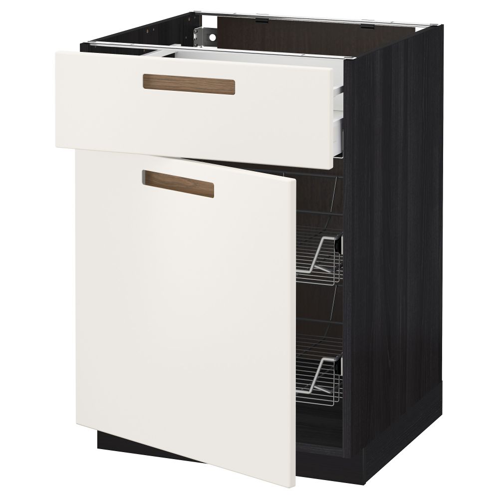 Напольный шкаф с проволочной корзиной, ящиком, дверью МЕТОД / МАКСИМЕРА, черный, Мэрста белый - схема-чертеж с размерами