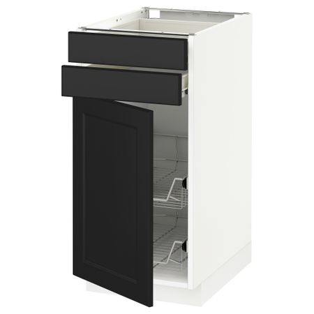 Напольный шкаф, дверца, 2 ящика, проволочных корзин МЕТОД / ФОРВАРА, белый, Лаксарби черно-коричневый