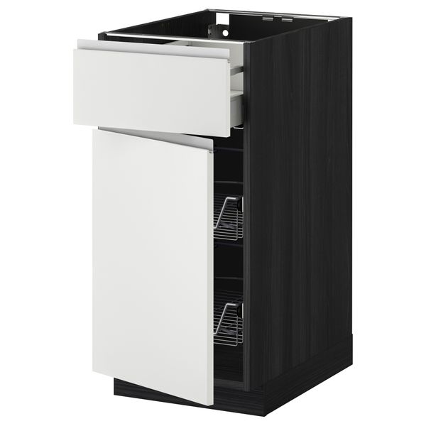 Напольный шкаф с проволочной корзиной, ящиком, дверью МЕТОД / МАКСИМЕРА, черный, Нодста белый - схема-чертеж с размерами