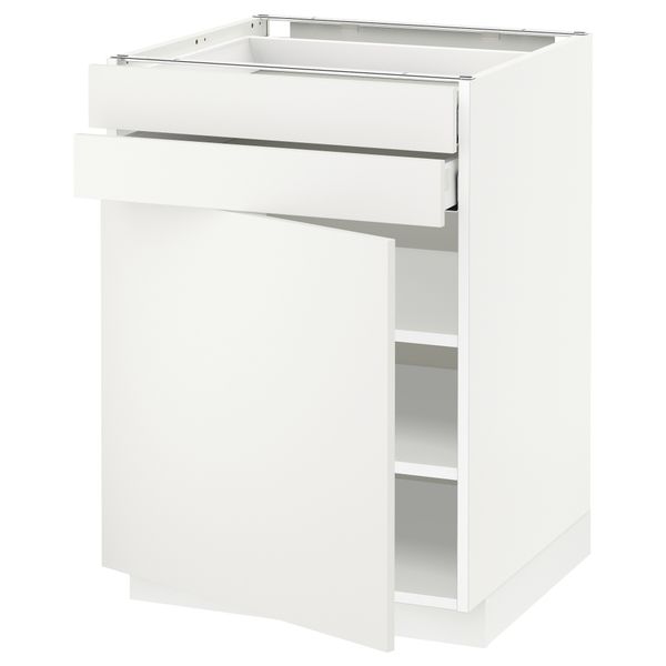 Напольный шкаф с дверцей, 2 ящиками МЕТОД / МАКСИМЕРА, белый, Хэггеби белый - схема-чертеж с размерами