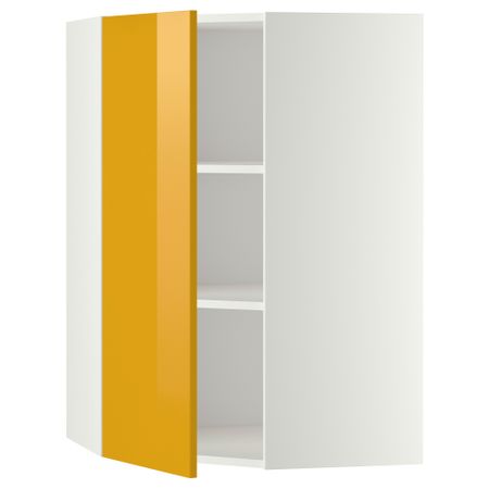 Угловой навесной шкаф с полками МЕТОД, белый, Ерста желтый